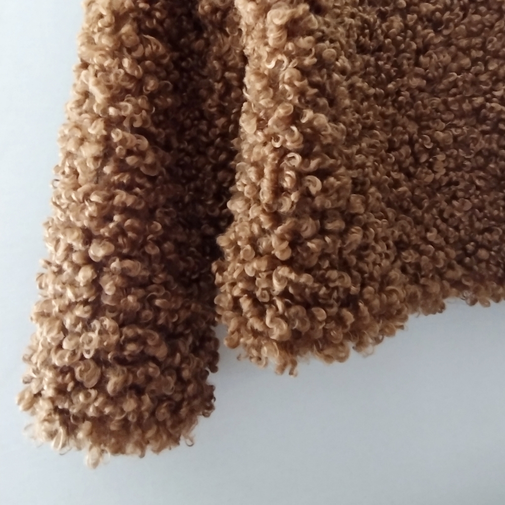 ZARA | Faux Fur Curly Sherpa Brown Lapel Jacket | Women's Small - Picture 8 of 15